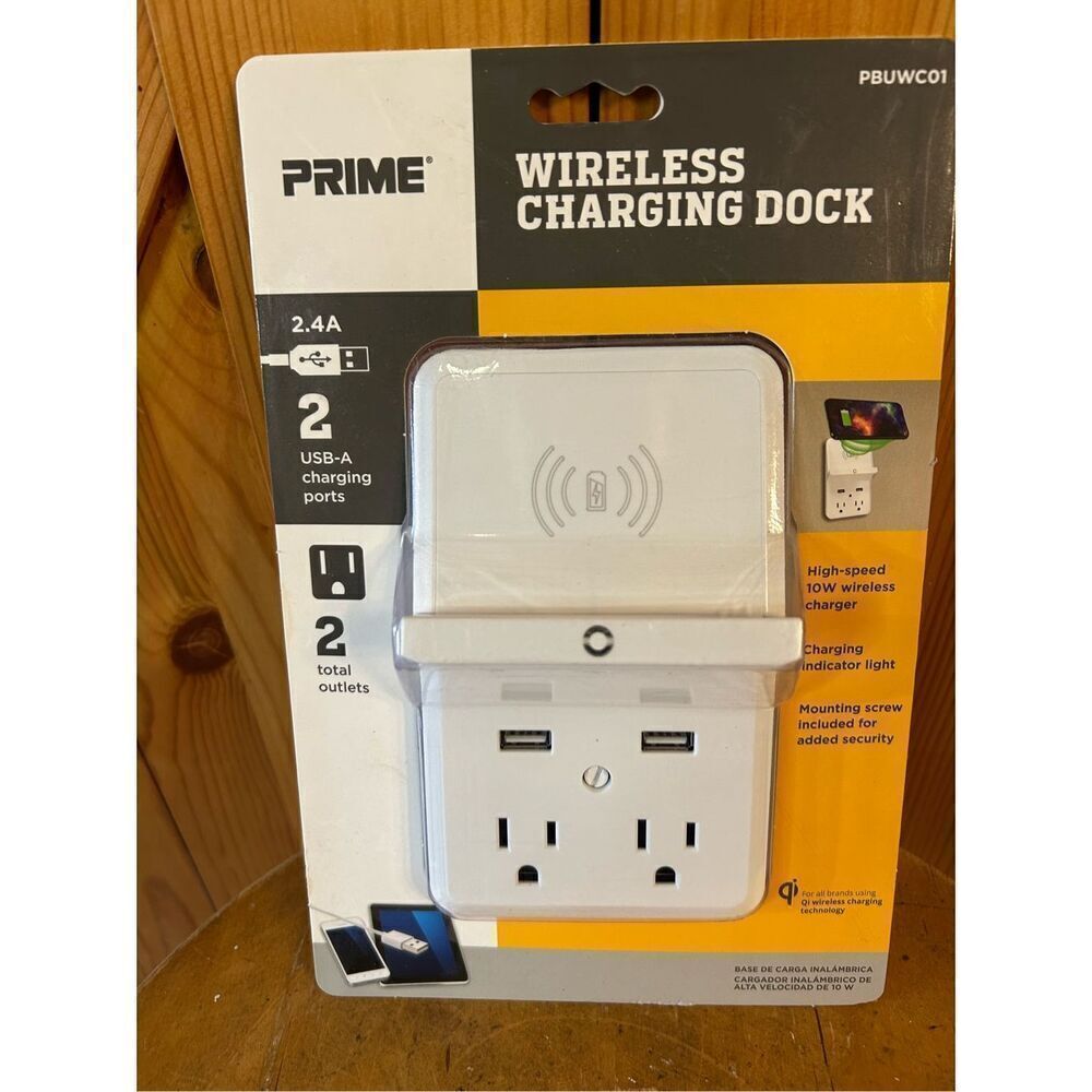 Prime PBUWC01 Wireless-Charging-Dock Wall Tap with 2 Outlets and Dual USB Charge